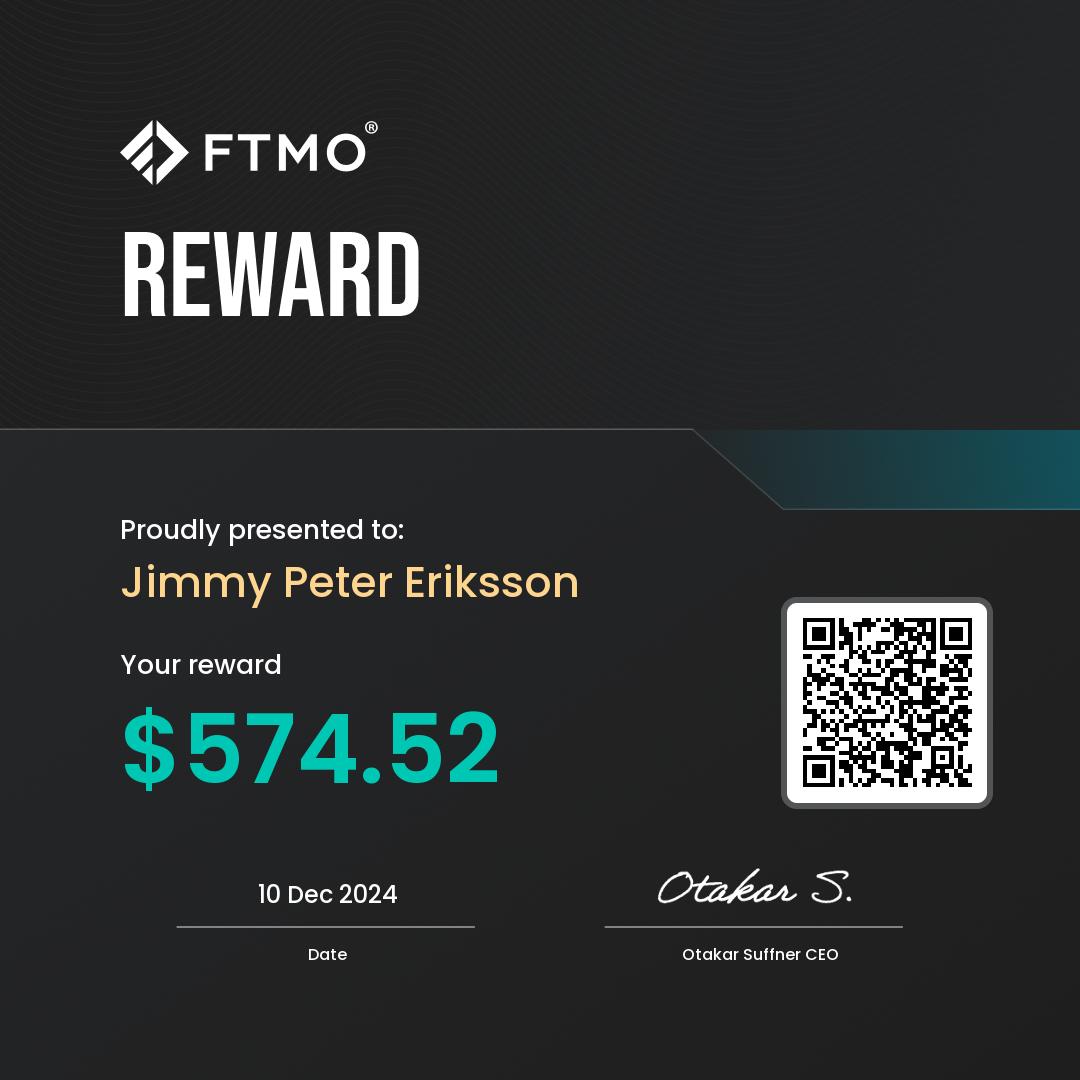 FTMO payout certificate